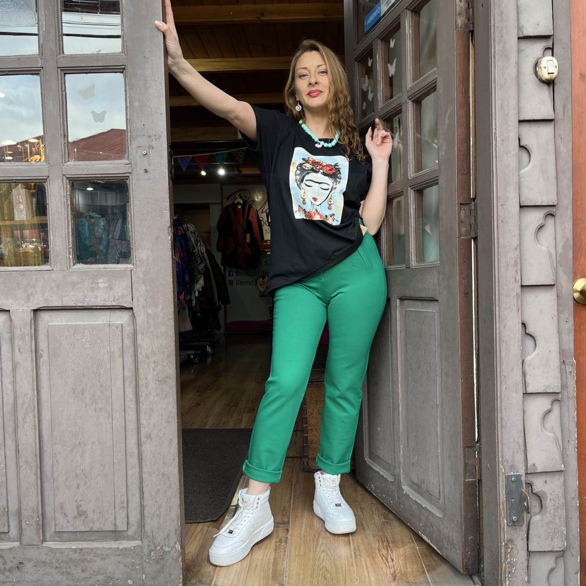 Pantalon con pinzas pitillo algodón verde5