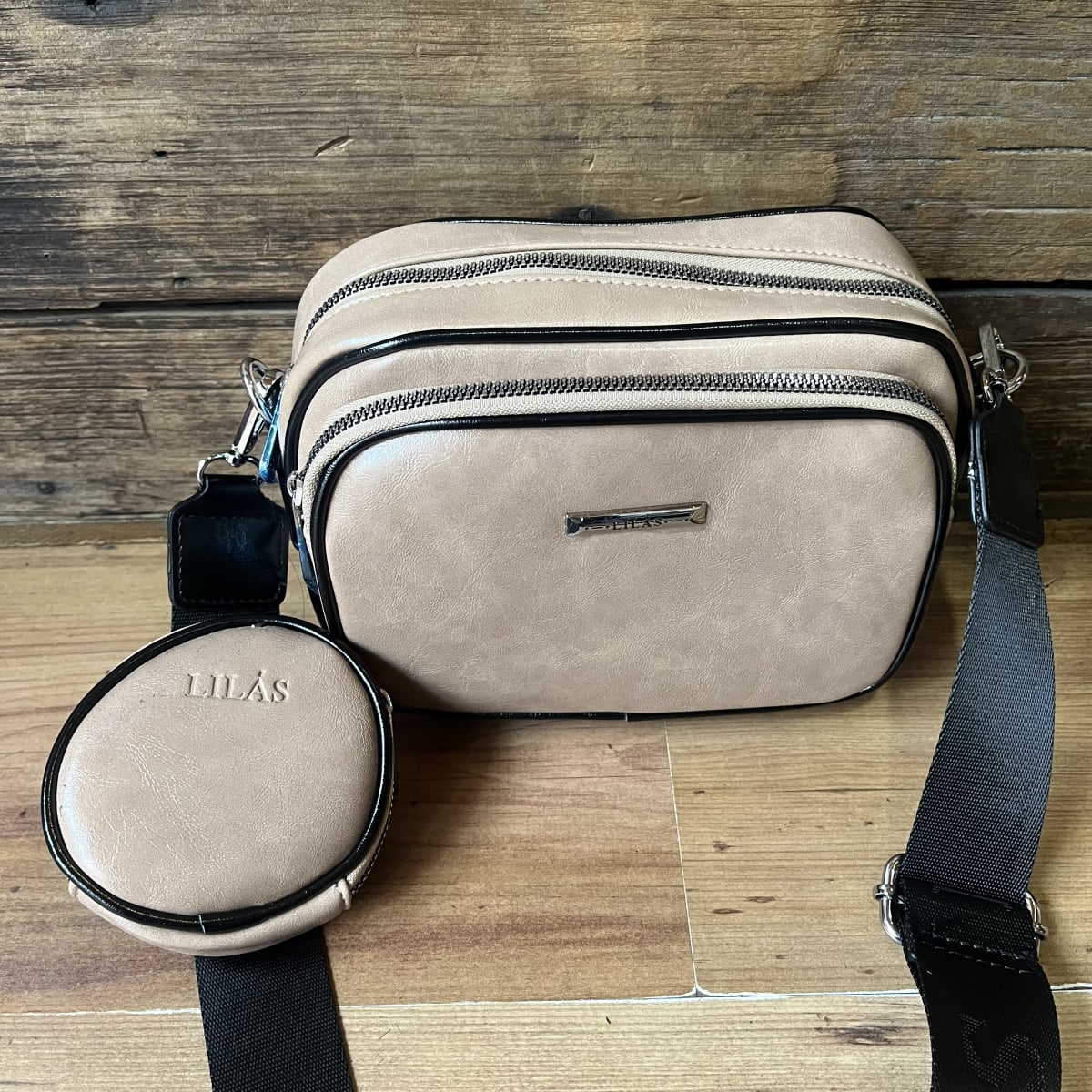 Cartera Lilás bandolera beige + monedero2