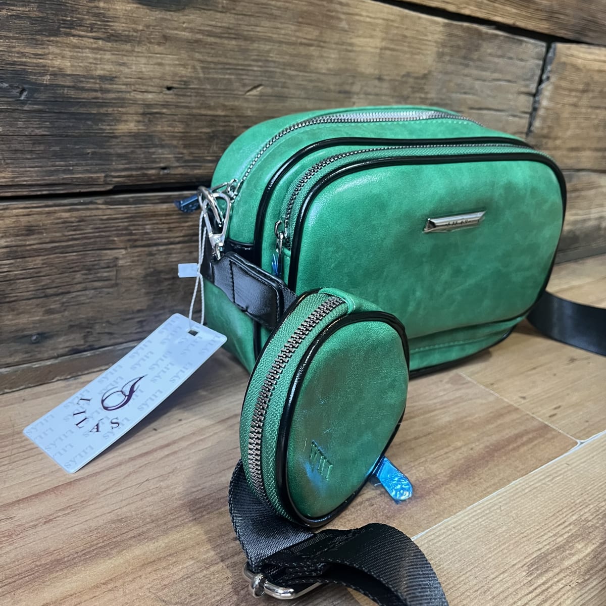 Cartera Lilás bandolera verde + monedero2