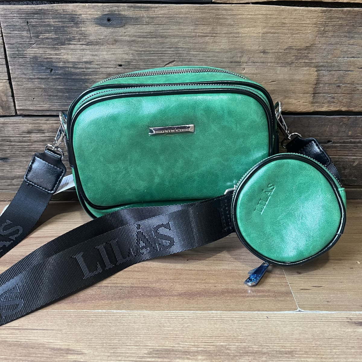 Cartera Lilás bandolera verde + monedero5