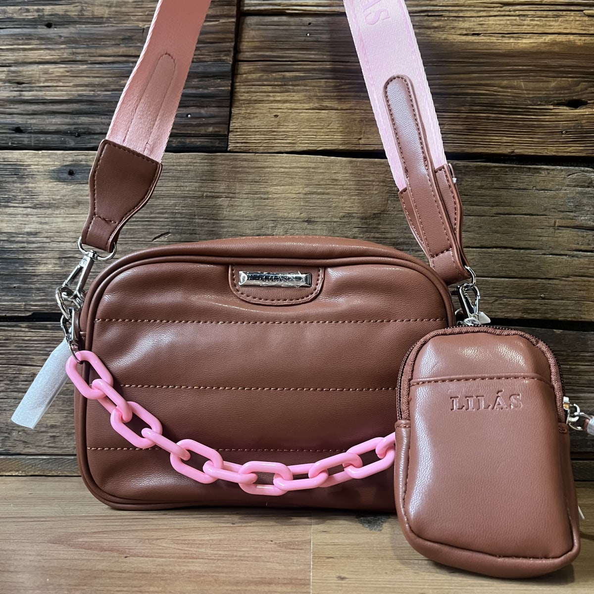 Cartera Lilás bicolor camel rosado + monedero1