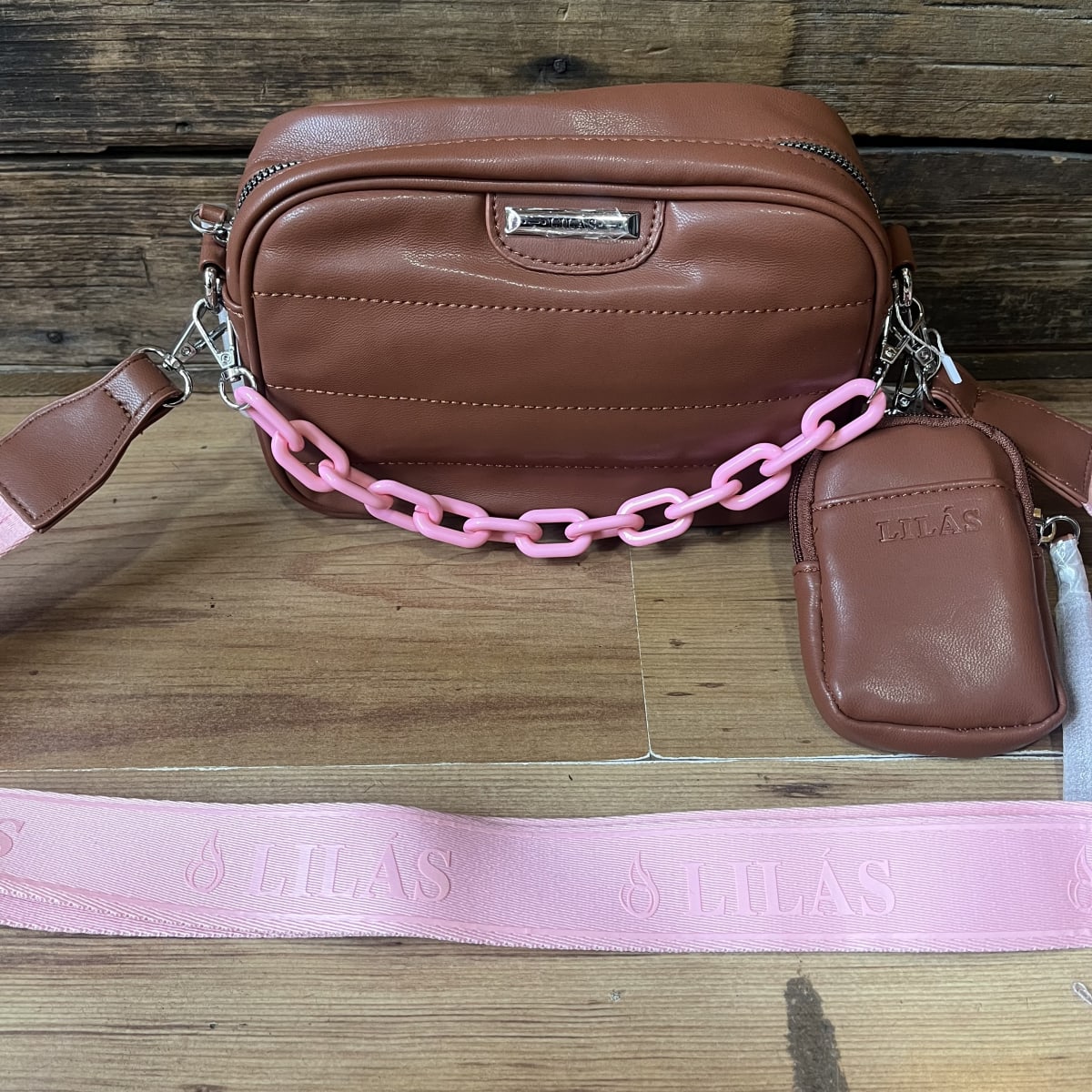 Cartera Lilás bicolor camel rosado + monedero2