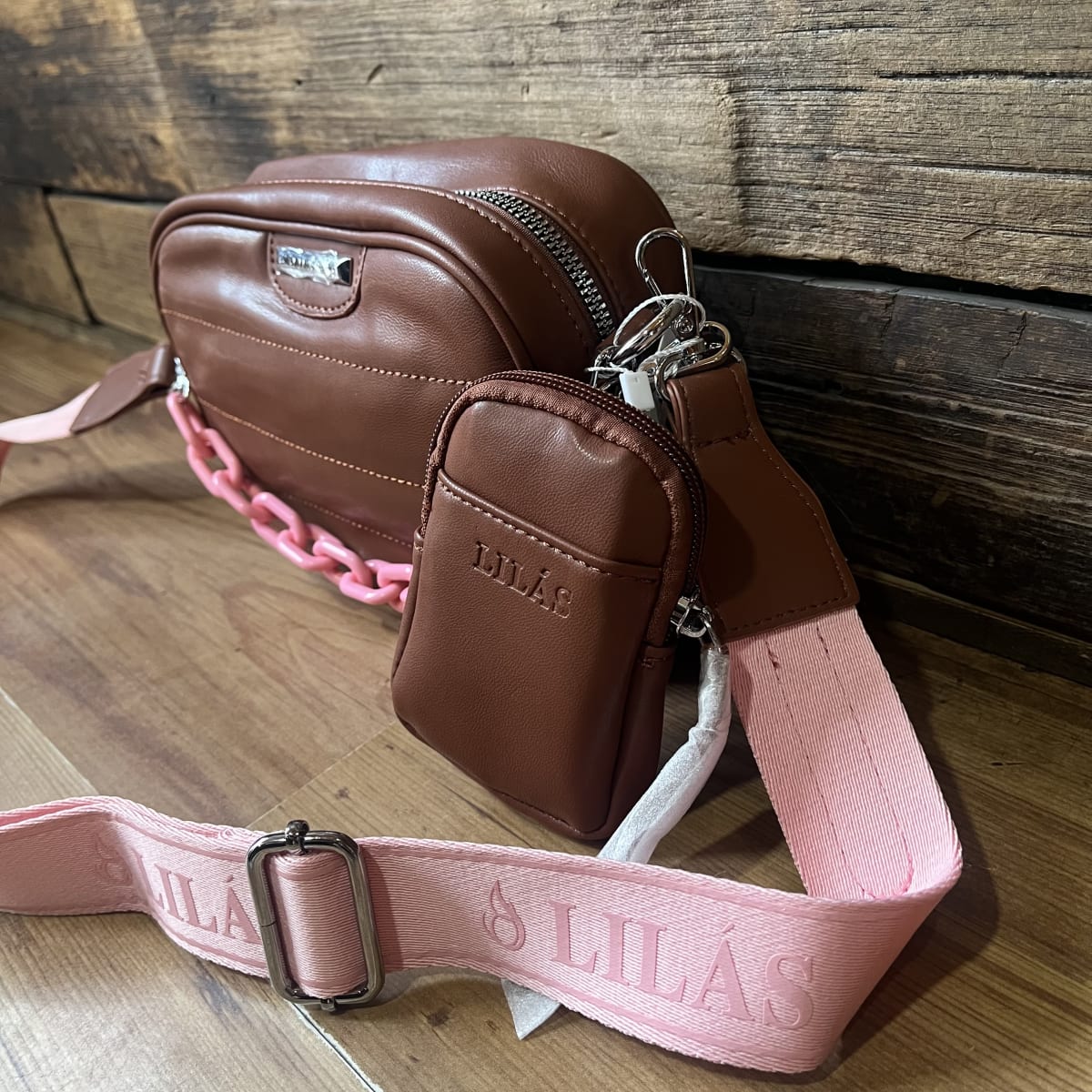 Cartera Lilás bicolor camel rosado + monedero3