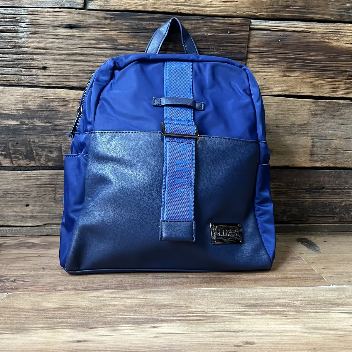 Mochila Lilás azul tela y ecocuero1