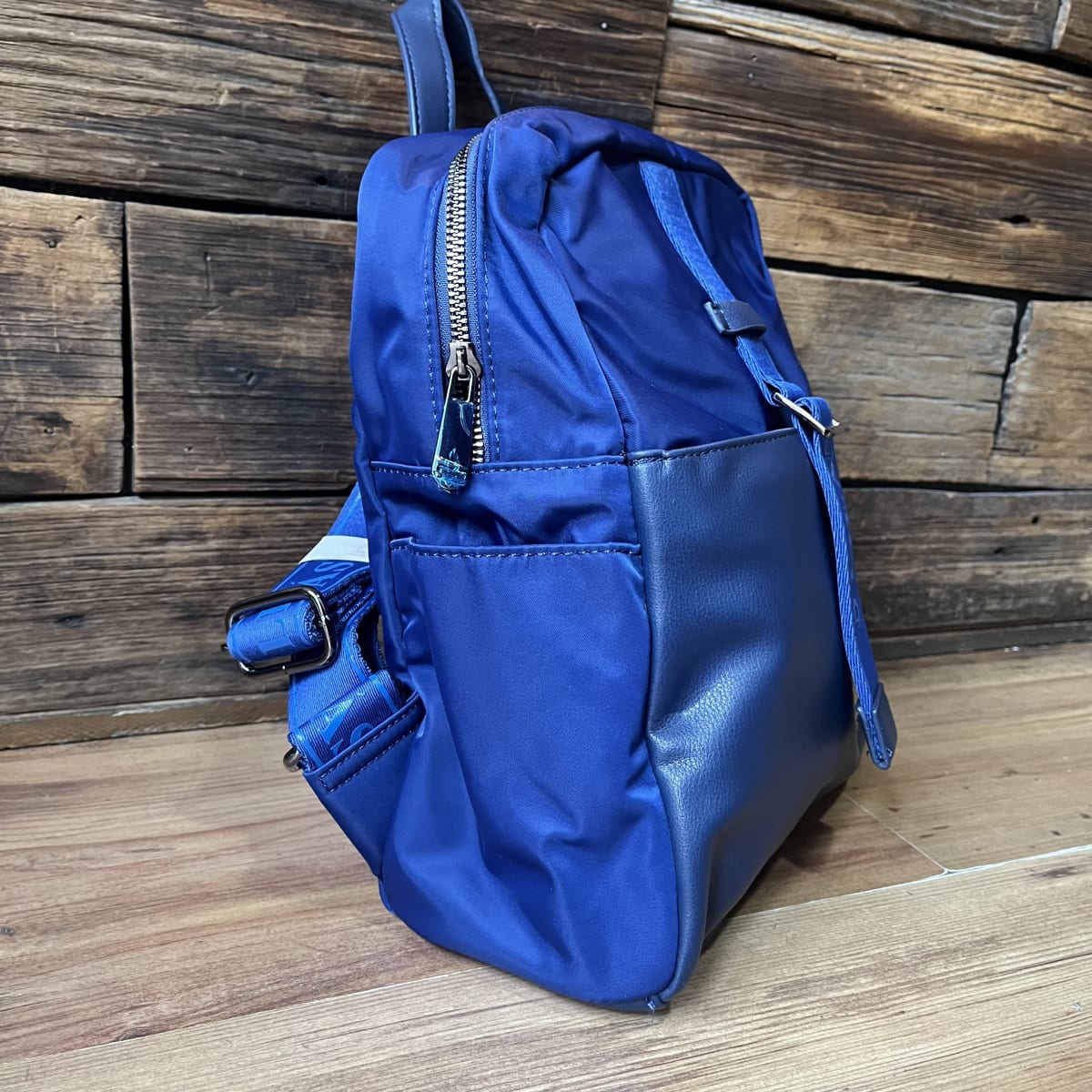 Mochila Lilás azul tela y ecocuero2
