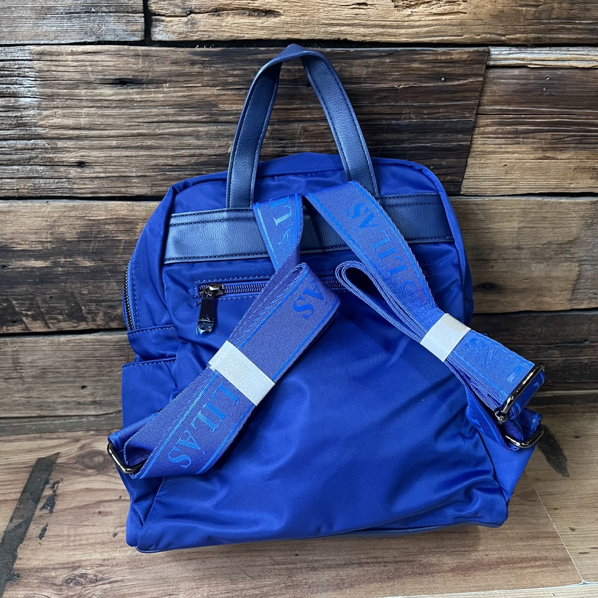 Mochila Lilás azul tela y ecocuero3