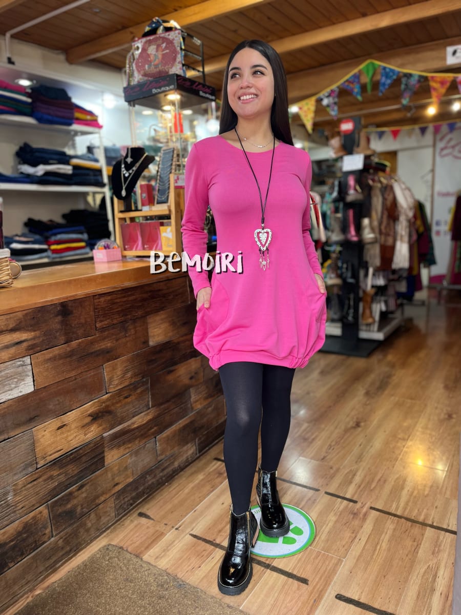 Vestido globo rosado suave lanilla2