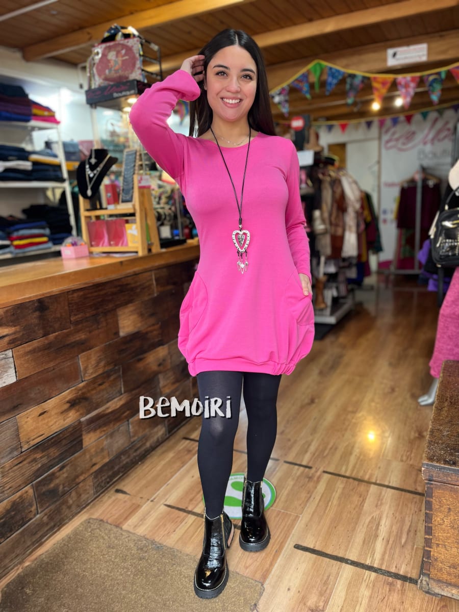 Vestido globo rosado suave lanilla1