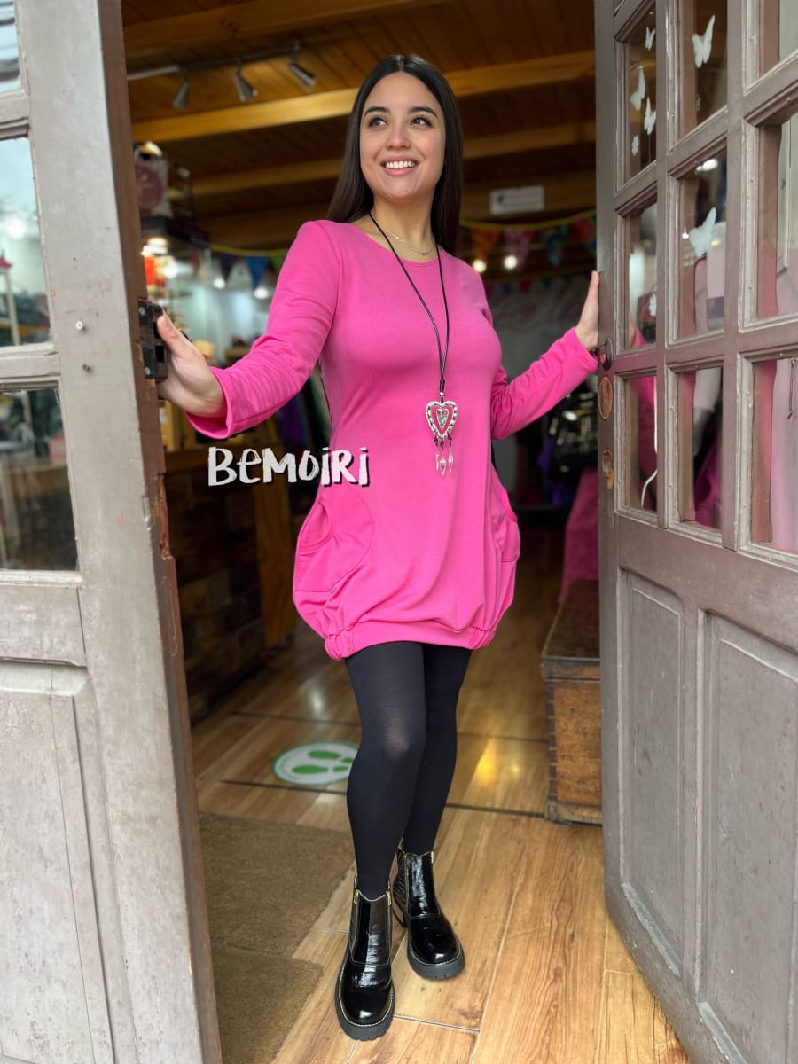 Vestido globo rosado suave lanilla3