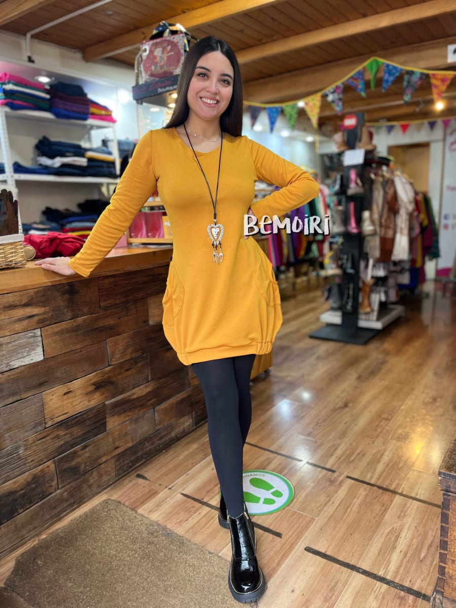 Vestido globo amarillo mostaza suave lanilla1