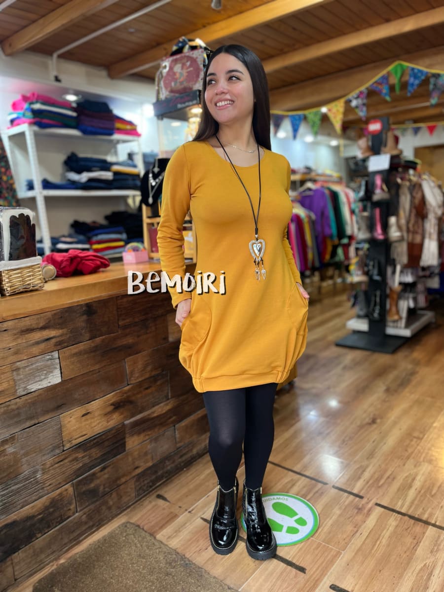Vestido globo amarillo mostaza suave lanilla2