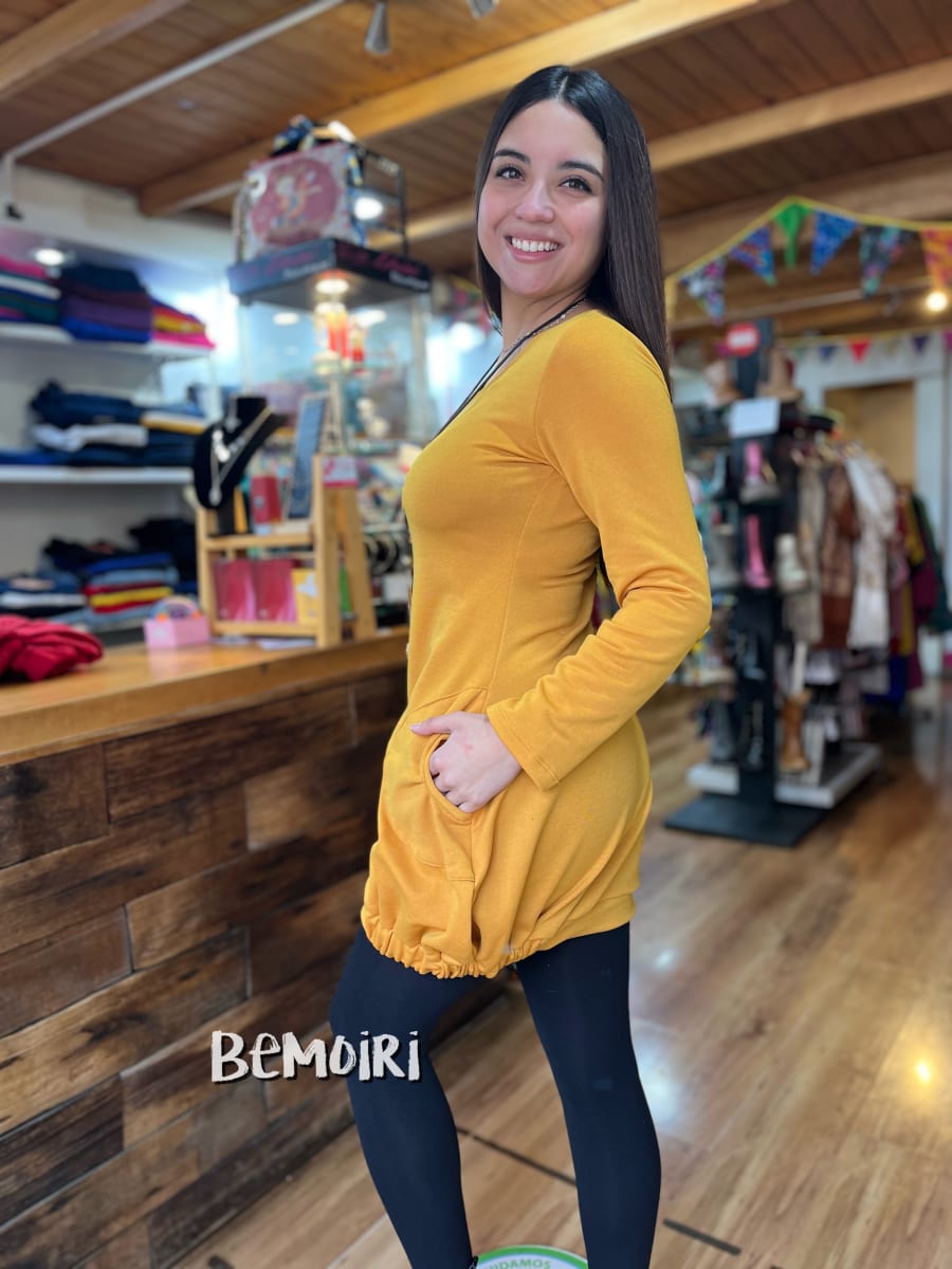 Vestido globo amarillo mostaza suave lanilla2