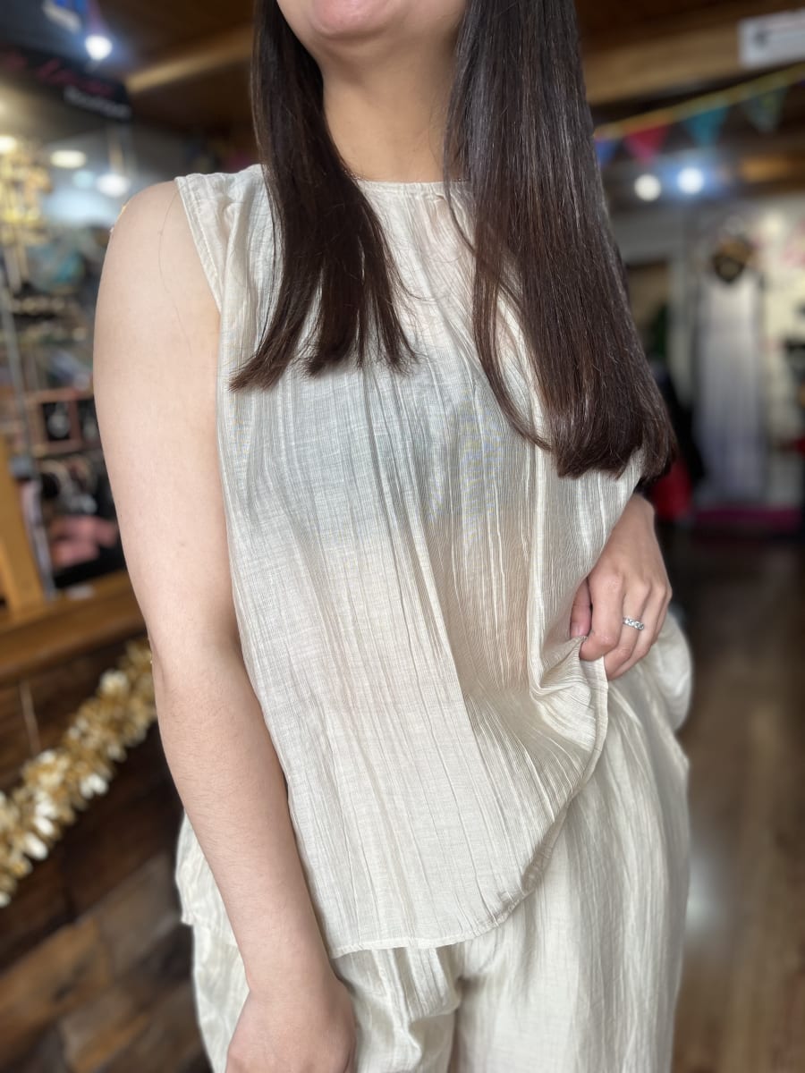 Conjunto pantalon + blusa beige2