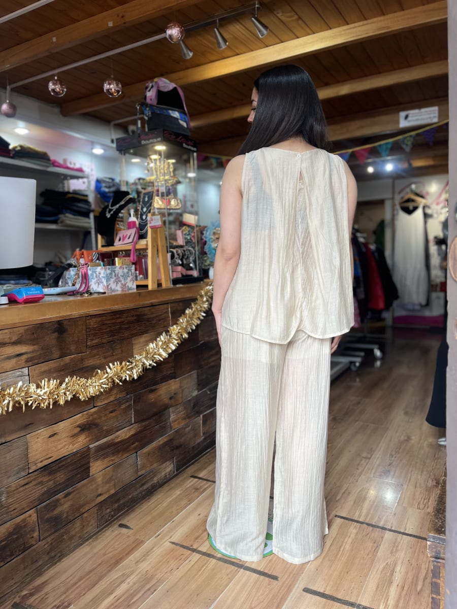Conjunto pantalon + blusa beige4