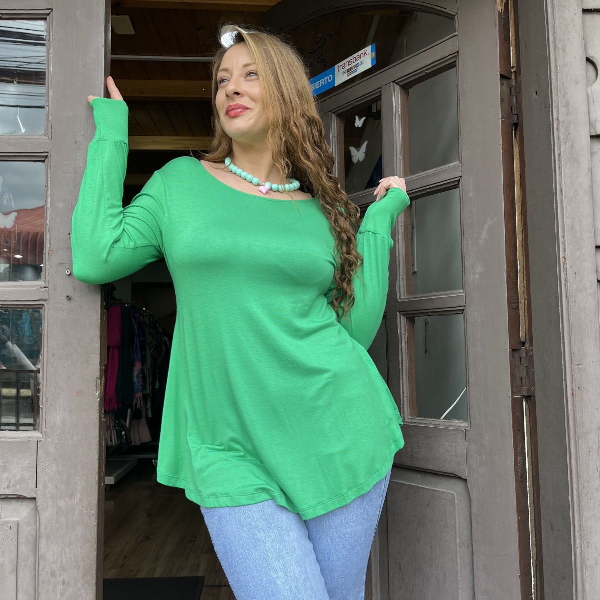Polera Ana verde modal algodón manga larga1