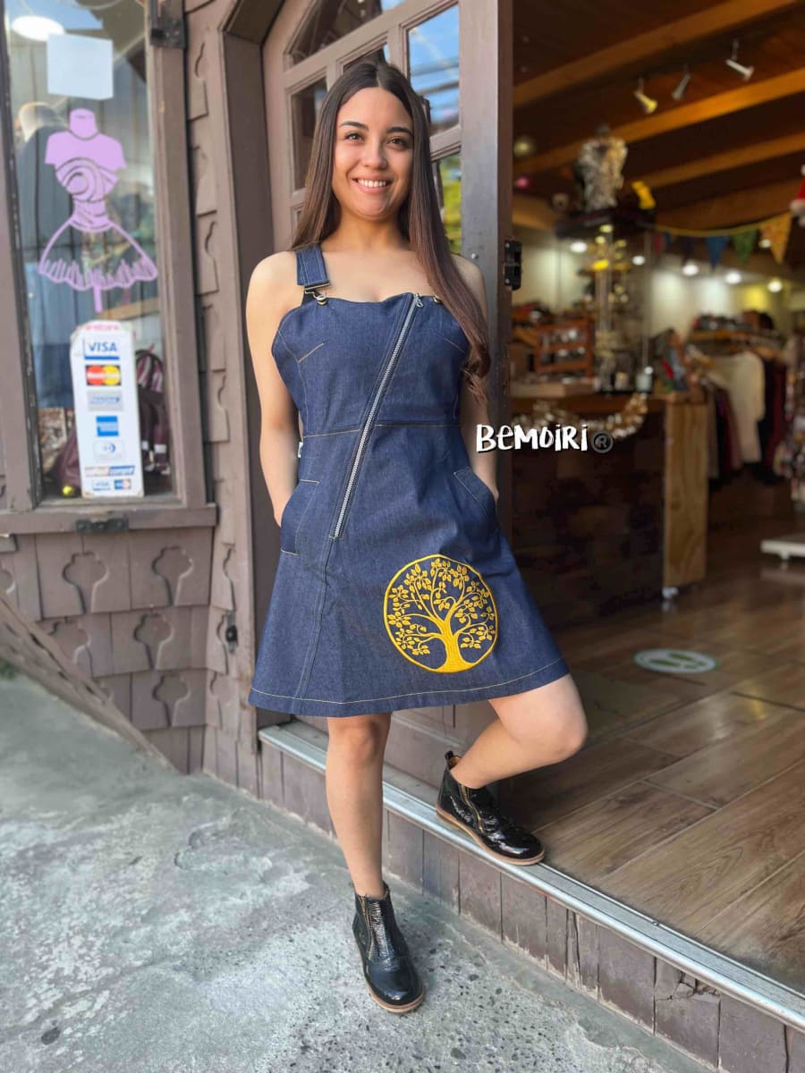 Vestido | jardinera mezclilla bordado árbol de la vida2