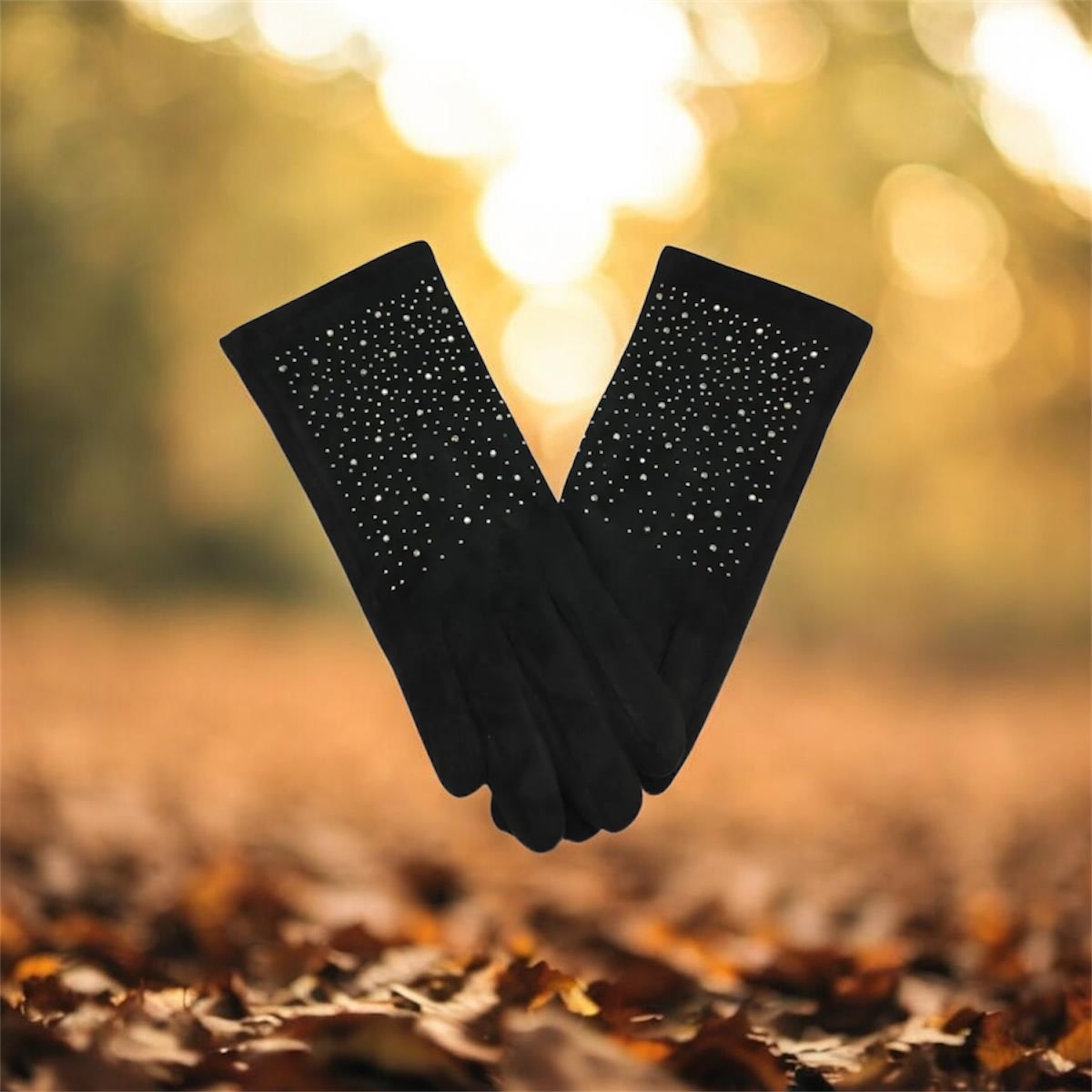 Guante gamuzado negro strass3