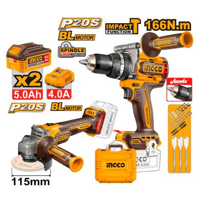 TALADRO C/PERCUTOR 166NM, AMOLADORA 20V INGCO1