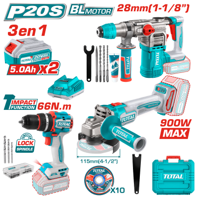 COMBO TALADRO + ROTOMARTILLO + AMOLADORA 2X5.0AH TOTAL1