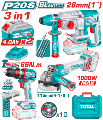 ROTOMARTILLO 20V + ESMERIL 20V + PERCUTOR 66NM TOTAL1