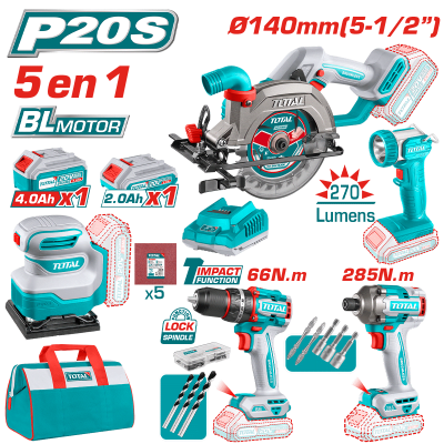 Percutor 66nm + sierra circular + atornillador 285nm + lijadora y linterna total1