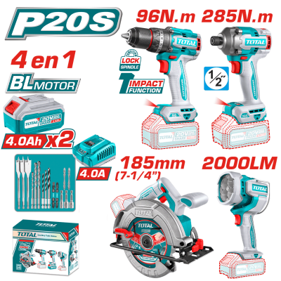 COMBO 4 EN 1 TALADRO PER. 96NM + DESTORN. IMPAC 285NM + LINTERNA + SIERRA 2X4.0AH TOTAL1