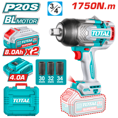 LLAVE IMPACTO BRUSHLESS 20V 1750NM 3/4’’ 2200BPM 2X8.0AH TOTAL1