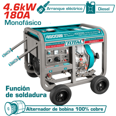 MOTOSOLDADORA GENERADOR 4.6KW + SOLDADOR 180A PETROLERO TOTAL1