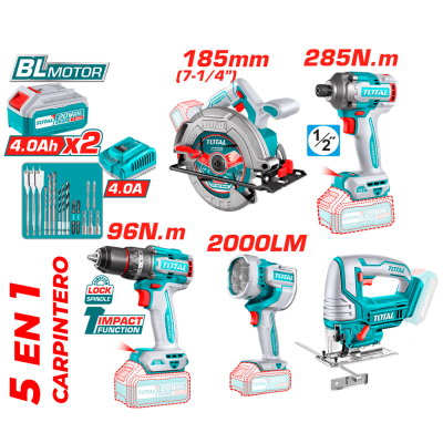 TALADRO PER. 96NM + DESTORN. IMPAC 285NM + LINTERNA + SIERRA CIRCULAR + SIERRA CALADORA 2X4.0AH + ACC INDUSTRIAL1