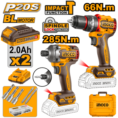 COMBO TALADRO ATORN C PERCUTOR 66NM + ATORNILLADOR DE IMPACTO 20V P20S BRUSHLESS C/2 BAT + CARGADOR1