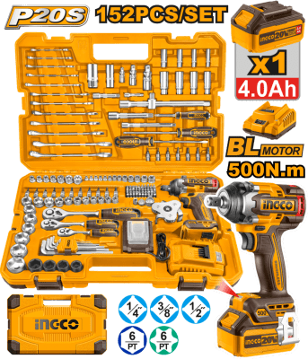 KIT SET 152 HERRAMIENTAS COMBINADAS C/LLAVE DE IMPACTO P20S 500NM1