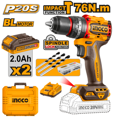 TALADRO C/PERCUTOR 76NM 20V INGCO1