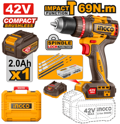 TALADRO ATORN. C/PERCUTOR A BATERIA 42V 69NM - CIDLI4269811