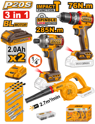 COMBO 3 EN 1 PERCUTOR 76NM + ATORN IMPACT 285NM + SOPLADORA1