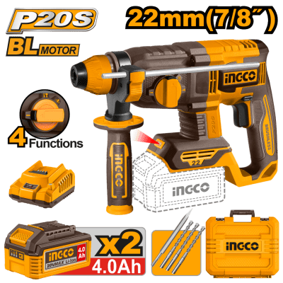 ROTOMARTILLO A BATERIA 22MM 20V BRUSHLESS C/ 2 BAT 4.0AH1