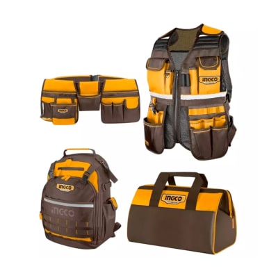 Kit 4 Porta Herramientas Ingco Chaleco + Mochila + Bolso + Cinturón COS2309081