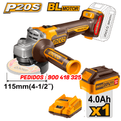 AMOLADORA A BATERA 20V BL + 1 BAT 4AH