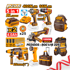 COMBO 5PCS BRUSHLESS MOTOR C/BATERÍAS, CARGADOR, BOLSO Y ACCESORIOS INGCO AICKLI205