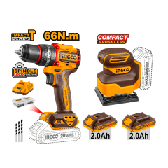 TALADRO C/PERCUTOR, LIJADORA 20V INGCO