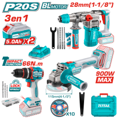 COMBO TALADRO + ROTOMARTILLO + AMOLADORA 2X5.0AH TOTAL