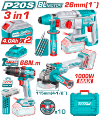 ROTOMARTILLO 20V + ESMERIL 20V + PERCUTOR 66NM TOTAL