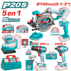 Percutor 66nm + sierra circular + atornillador 285nm + lijadora y linterna total