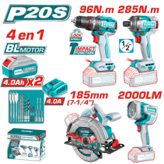 COMBO 4 EN 1 TALADRO PER. 96NM + DESTORN. IMPAC 285NM + LINTERNA + SIERRA 2X4.0AH TOTAL