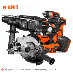 COMBO TALADRO PERCUTOR + AMOLADORA+LLAVE DE IMPACTO + ROTOMARTILLO + LINTERNA+ SIERRA CIRCULAR