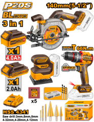 Sierra circular + Percutor 66Nm + Lijadora 20v