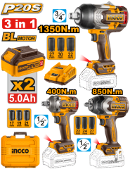 COMBO DE PISTOLA DE IMPACTO 3/4 1350NM + 1/2 850NM + 1/2 400NM - INGCO