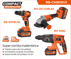 ROTOMARTILLO 20V + PERCUTOR 20V + ESMERIL 20V