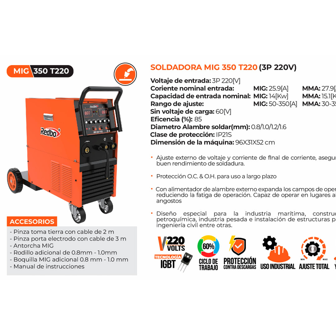 SOLDADORA INVERTER MIG350 FT2202