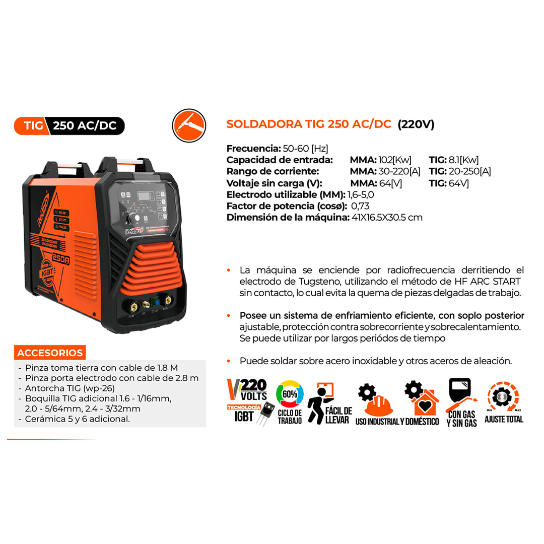 SOLDADORA TIC AC DC 250AH REDBO2