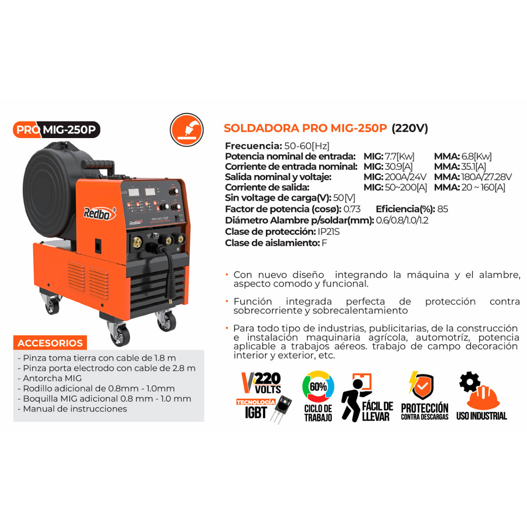 SOLDADORA INVERTER PRO MIG250P2